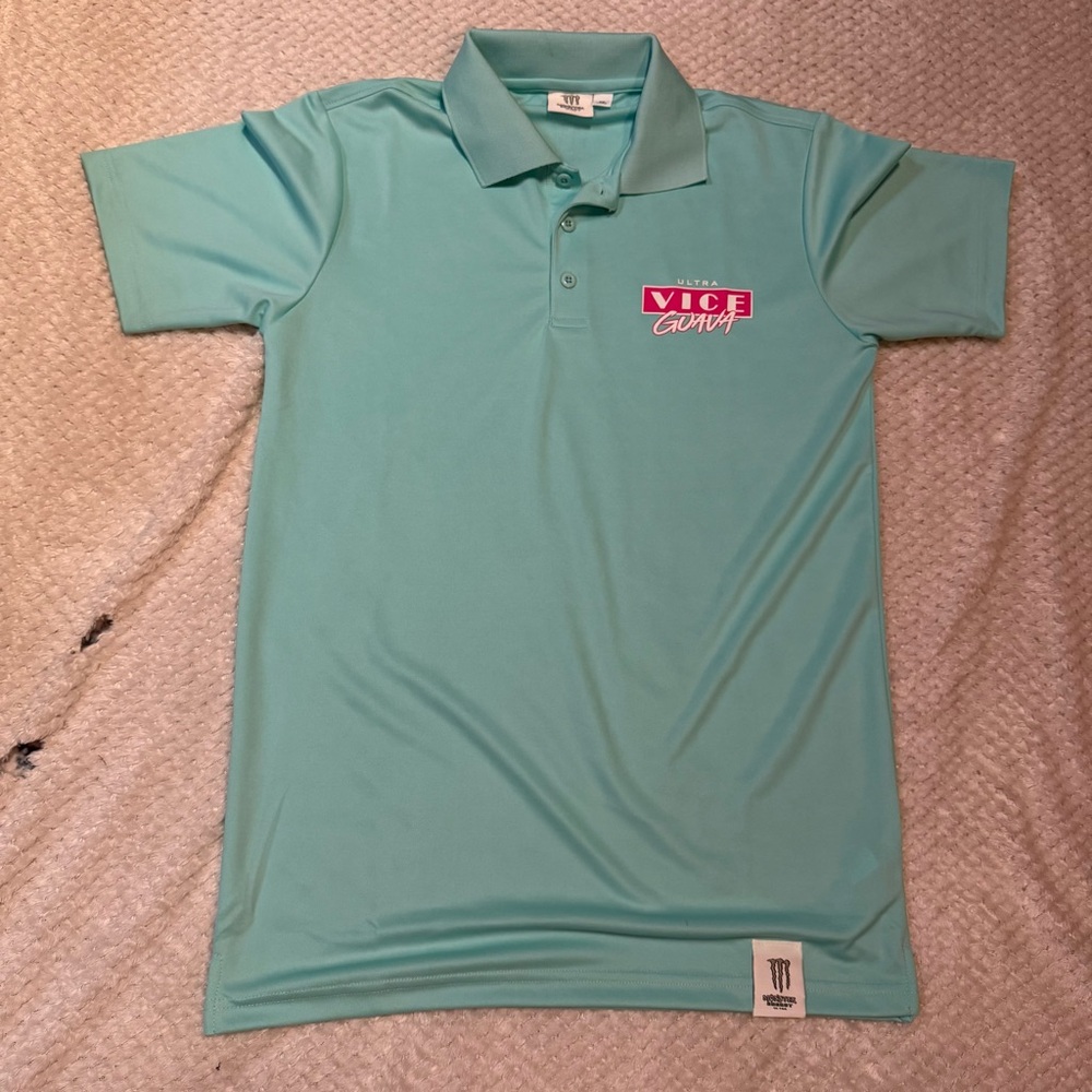 Monster Energy Ultra Vice Mens Small Polo Shirt Mint Green Guava Promo Merch